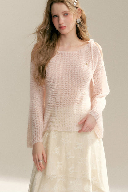 Lace-Up Off-Shoulder Knit Sweater