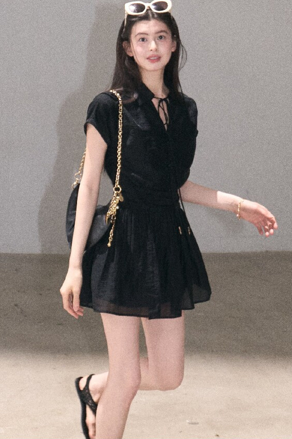 Lyocell Sheer Tie-Up Dress
