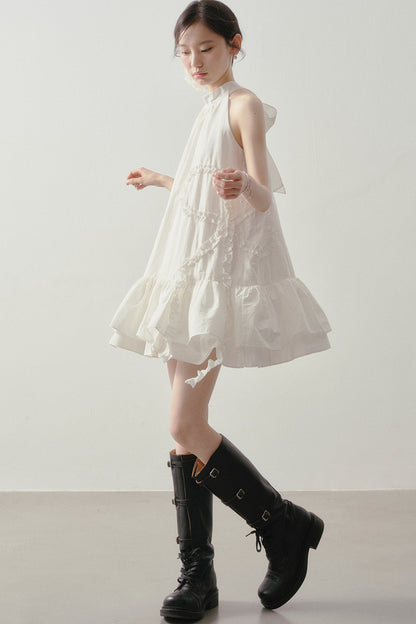 Heart Ruffle Sleeveless Halter Dress
