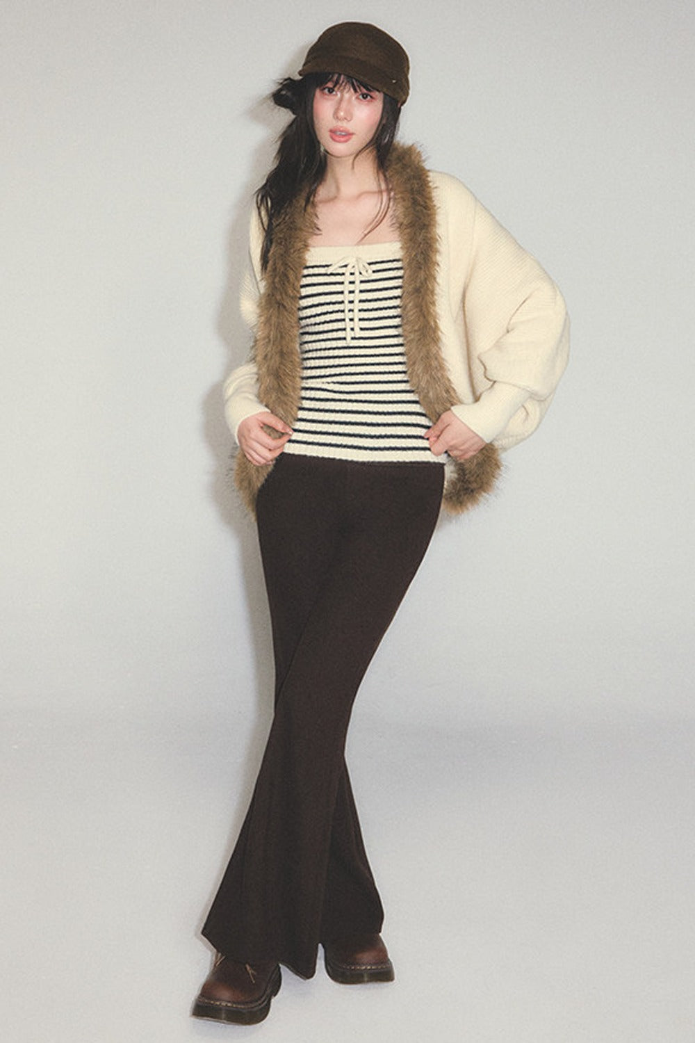 Striped Tube Top and Knit Cardigan Set