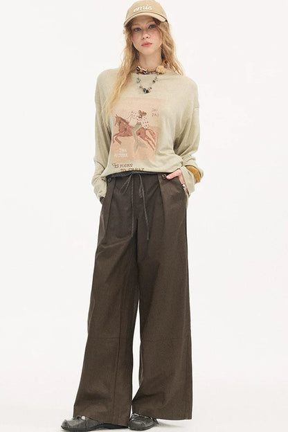 Pantalon droit à rayures et empiècements