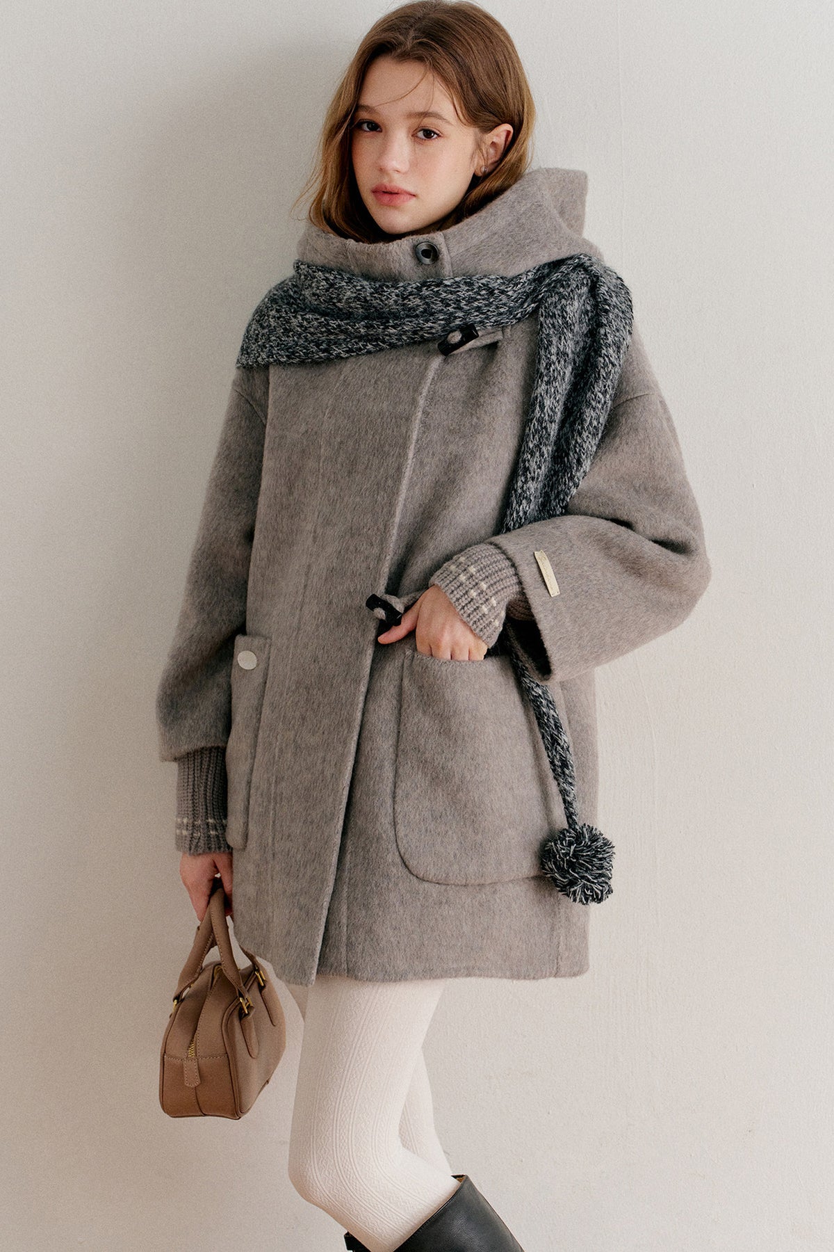 Hooded Horn Button Wool Coat