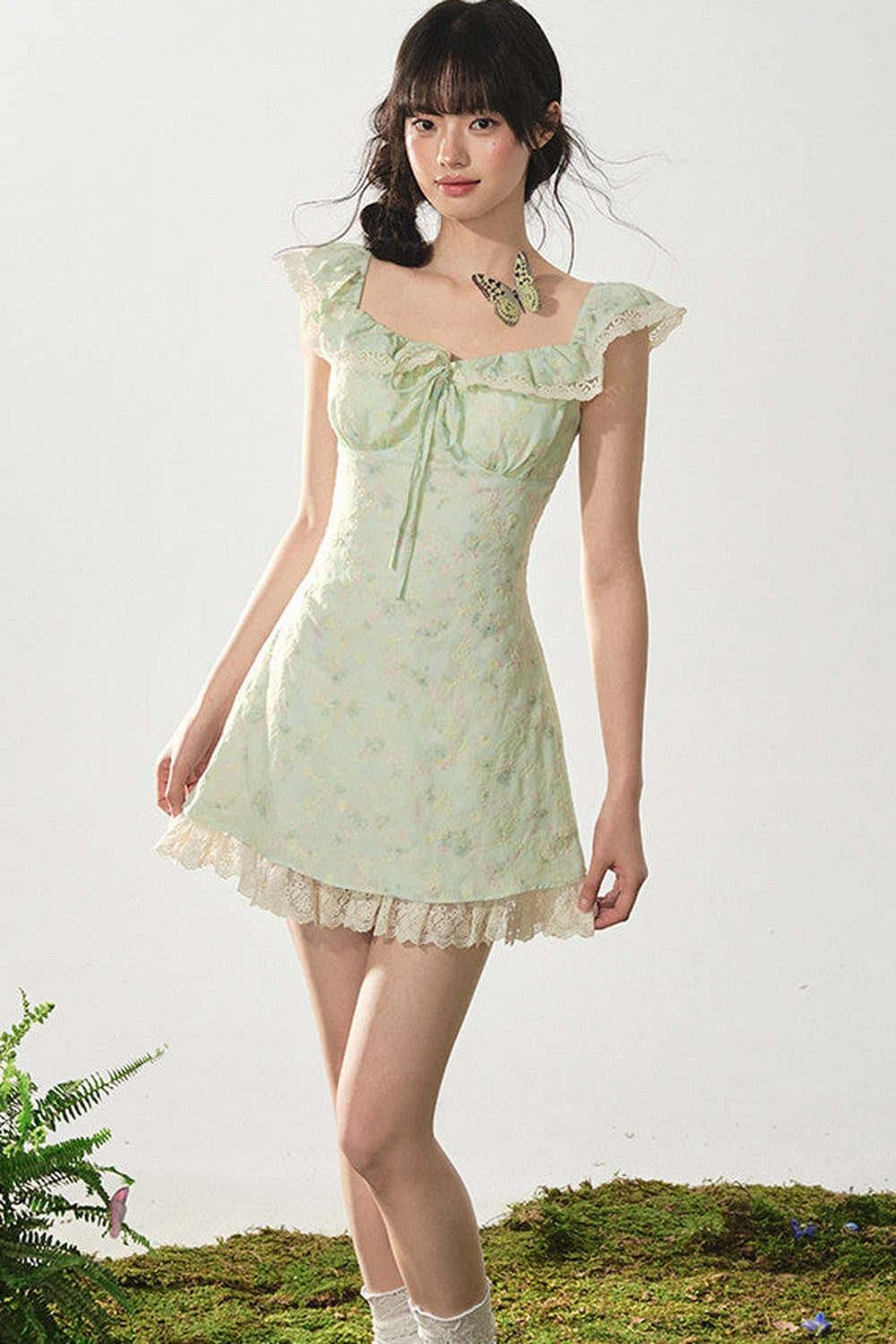 Mint Flutter Floral Dress