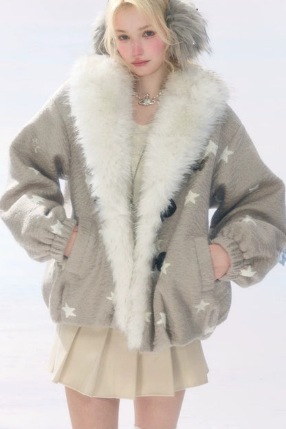 Star Polka Dot Plush Collar Jacket