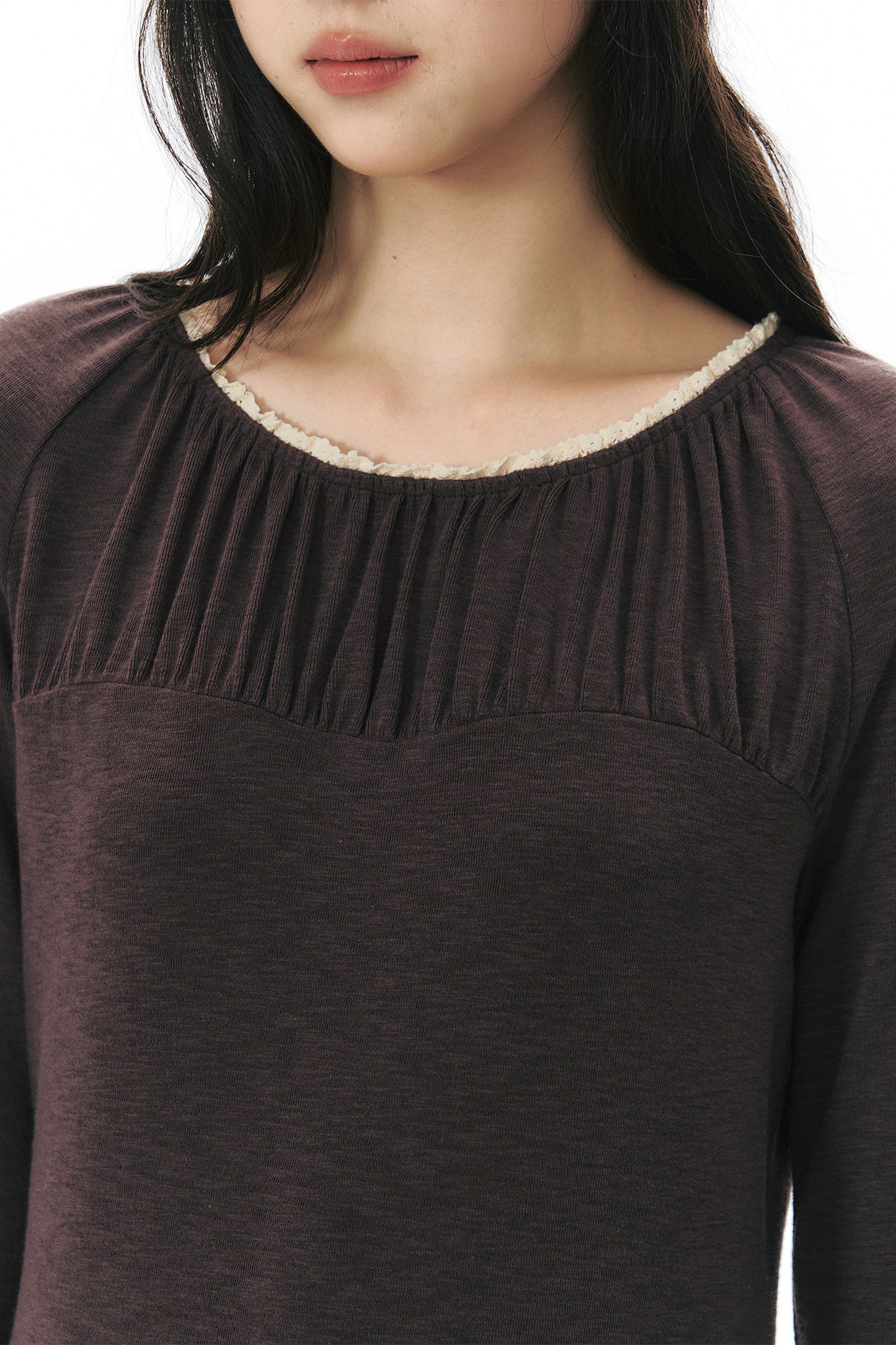 Pleated Striped Knit Base Layer Top