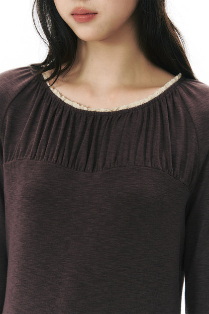 Pleated Striped Knit Base Layer Top