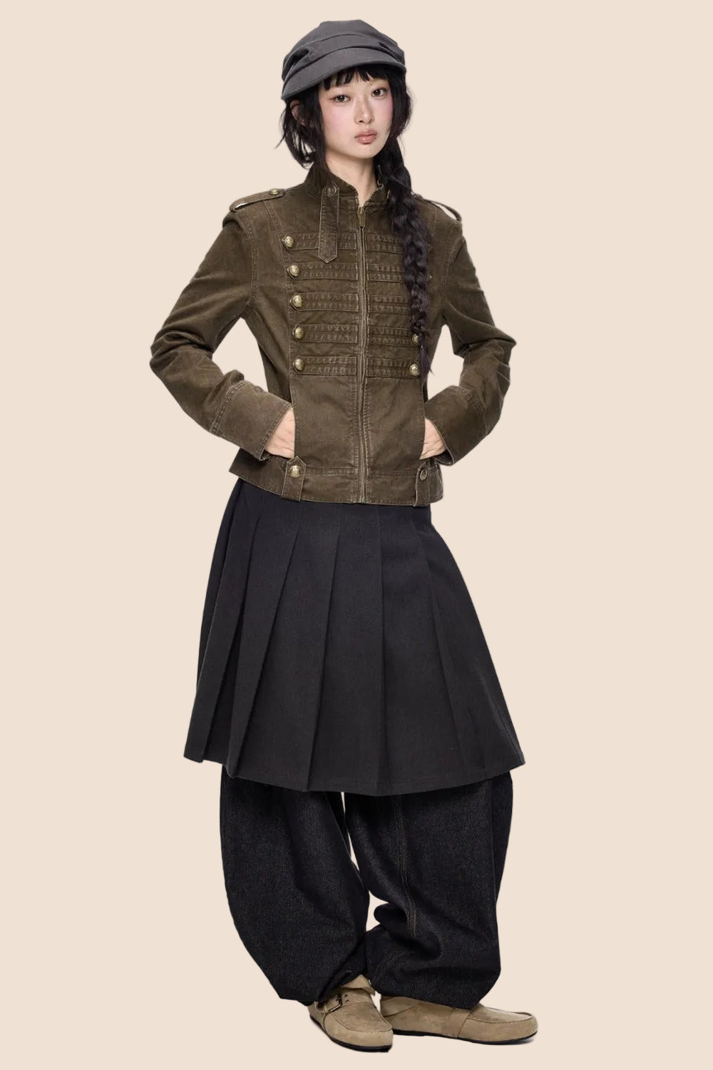 Double-Breasted Stand-Up Collar Short Denim Jacket
