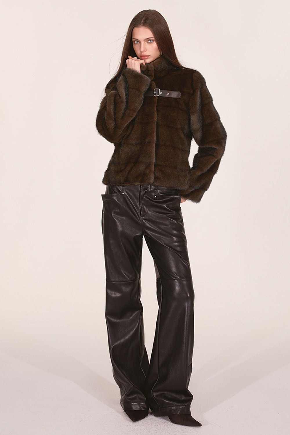 Stand Collar Faux Mink Fur Jacket