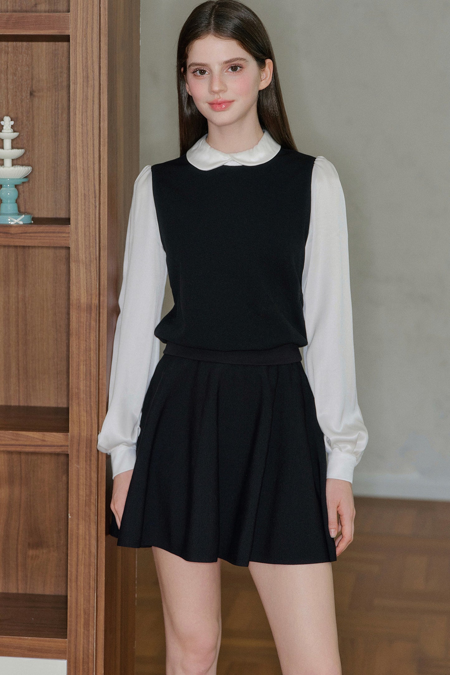 Black High-Waisted Cotton Knit A-Line Skirt