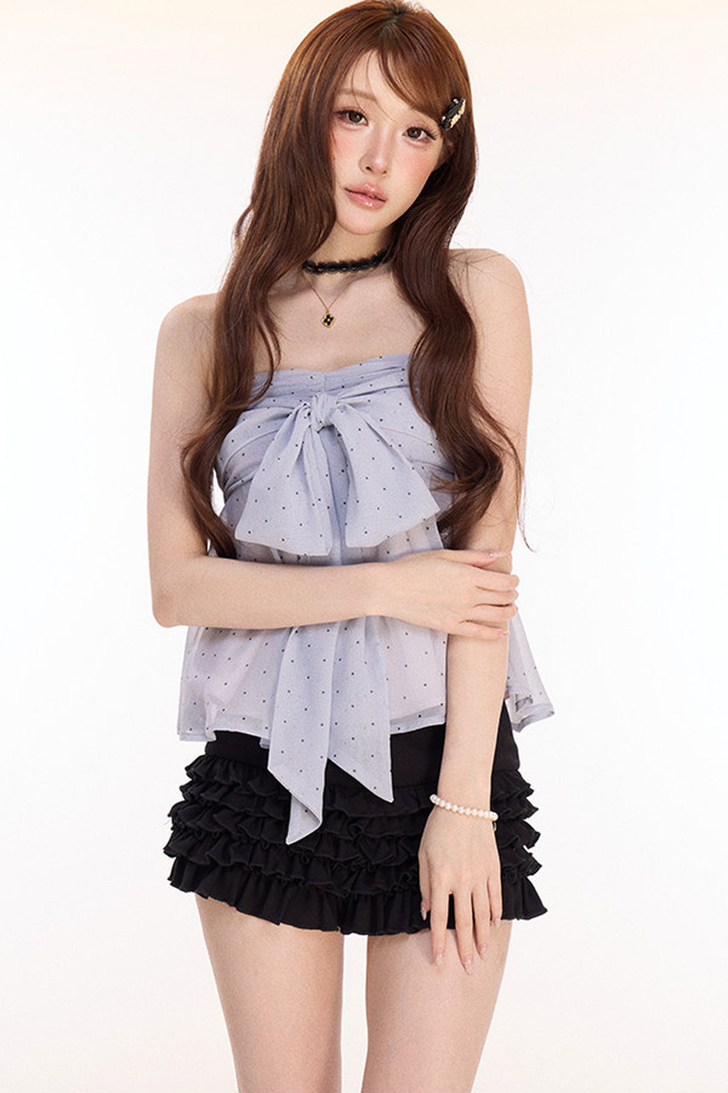 Chiffon Polka Dot Cardigan Set-Up