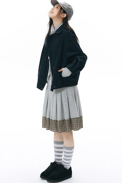 Retro Double-Breasted Workwear Jacket and Skirt Set-Up