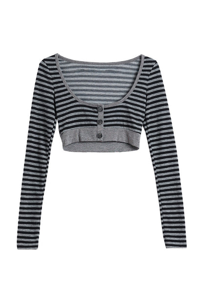 Layered-Look Striped Knit Cardigan set-Up