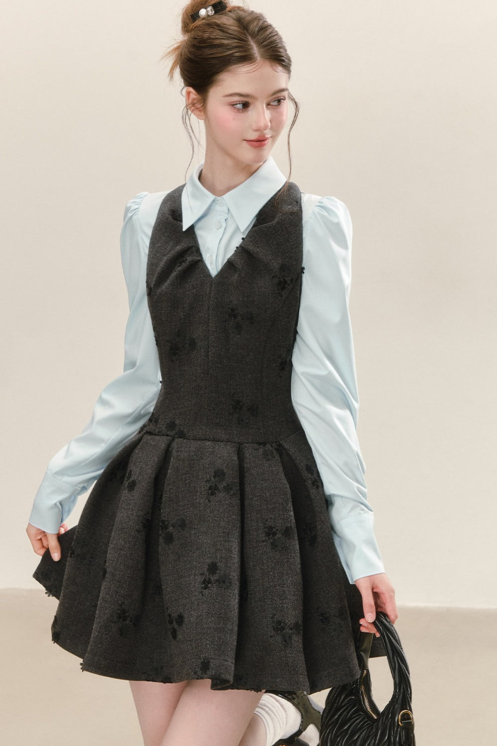 Vestido jacquard gris sin mangas