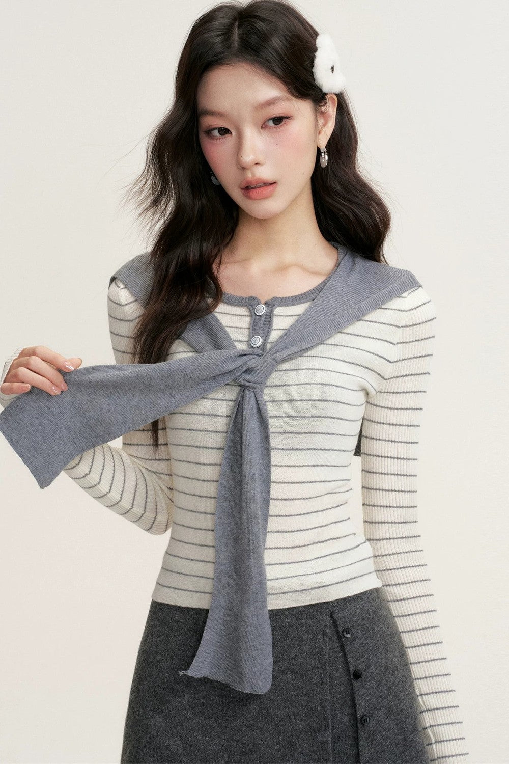 Color-Blocked Fake Two-Piece Knit Set-Up