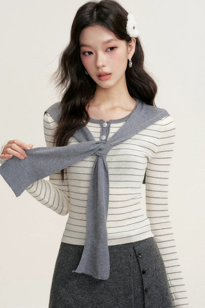 Color-Blocked Fake Two-Piece Knit Set-Up