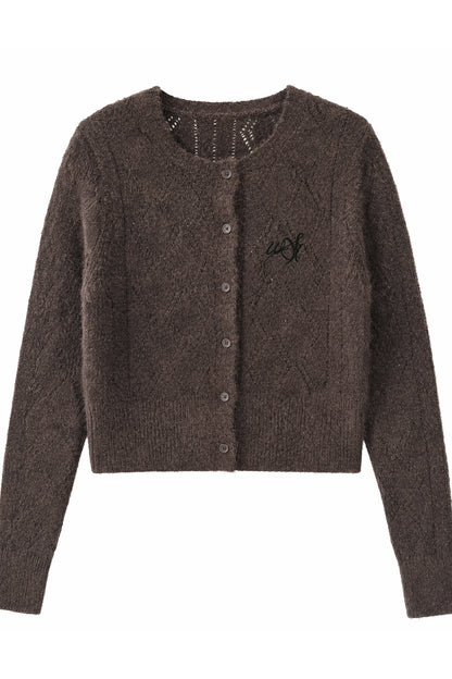 Ensemble coordonné avec cardigan en maille ajourée à manches longues, caraco et jupe-culotte