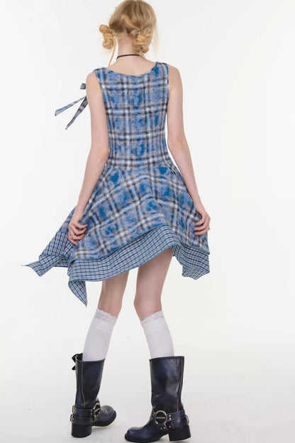 Vestido de tirantes de cuadros azules irregulares