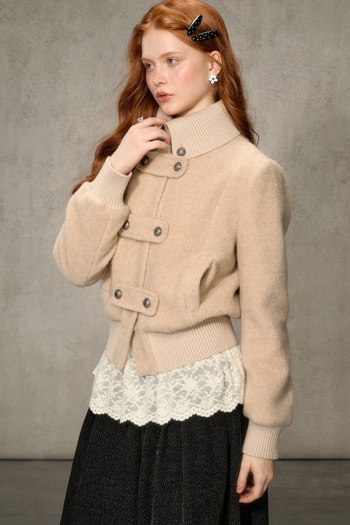 High-Neck Layered-Look Jacket