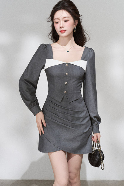 Square Neck Long Sleeve Dress