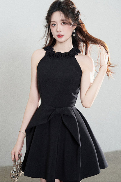 Black Halter A-Line Dress