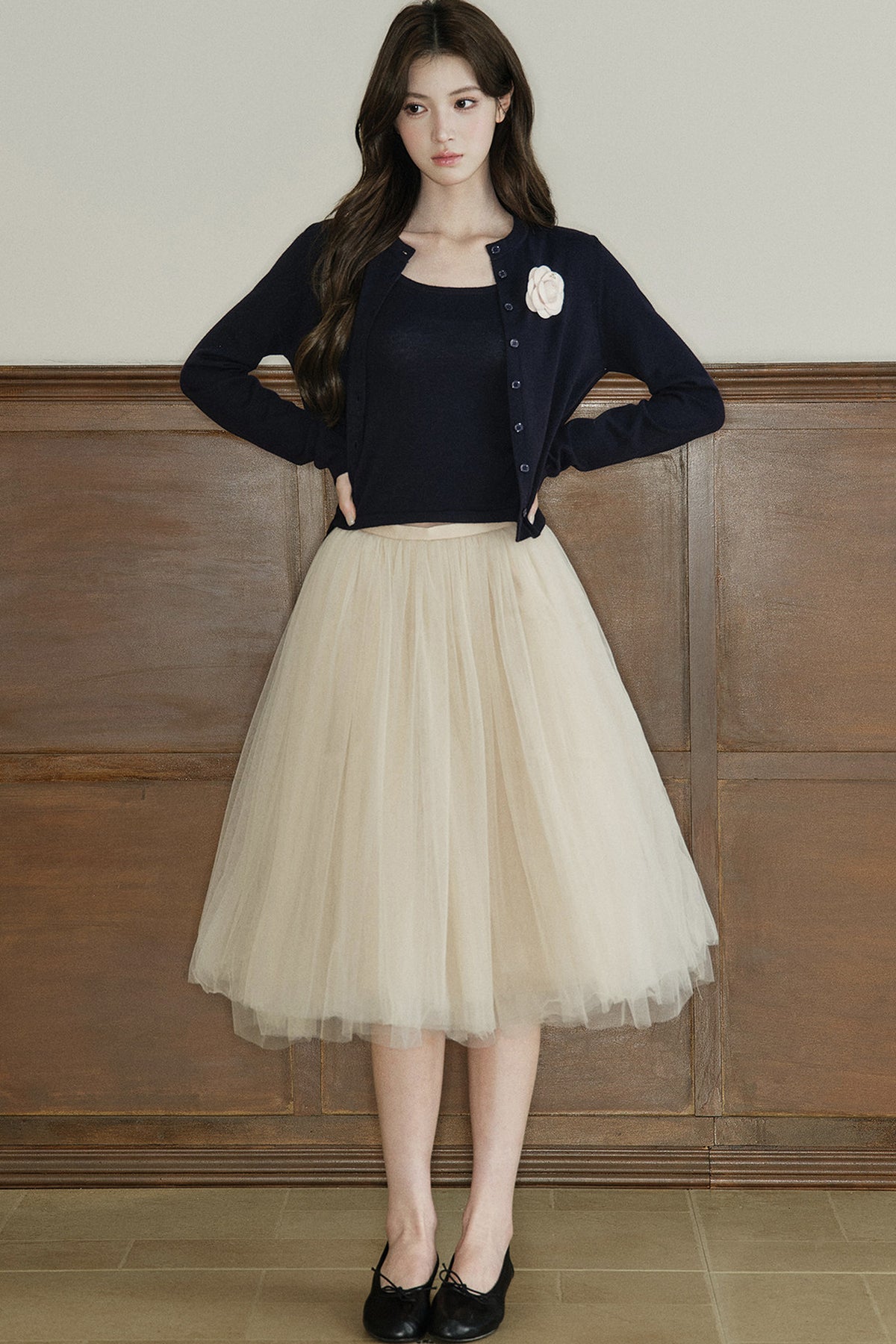 Mid-Waist A-Line Mesh Skirt