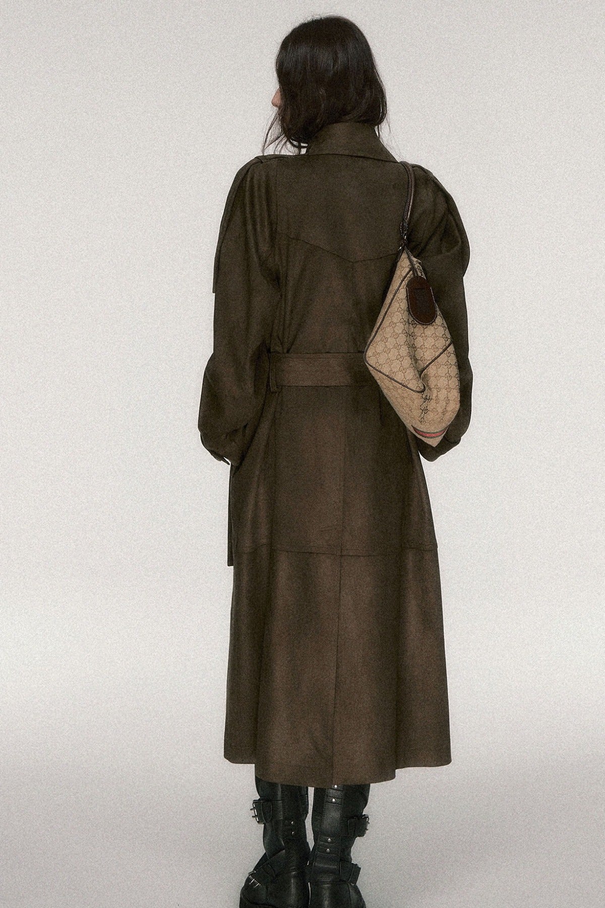 Brown Coffee Suede Long Trench Coat