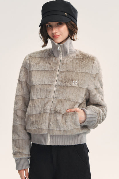 Stand Collar Eco-Friendly Fur Jacket