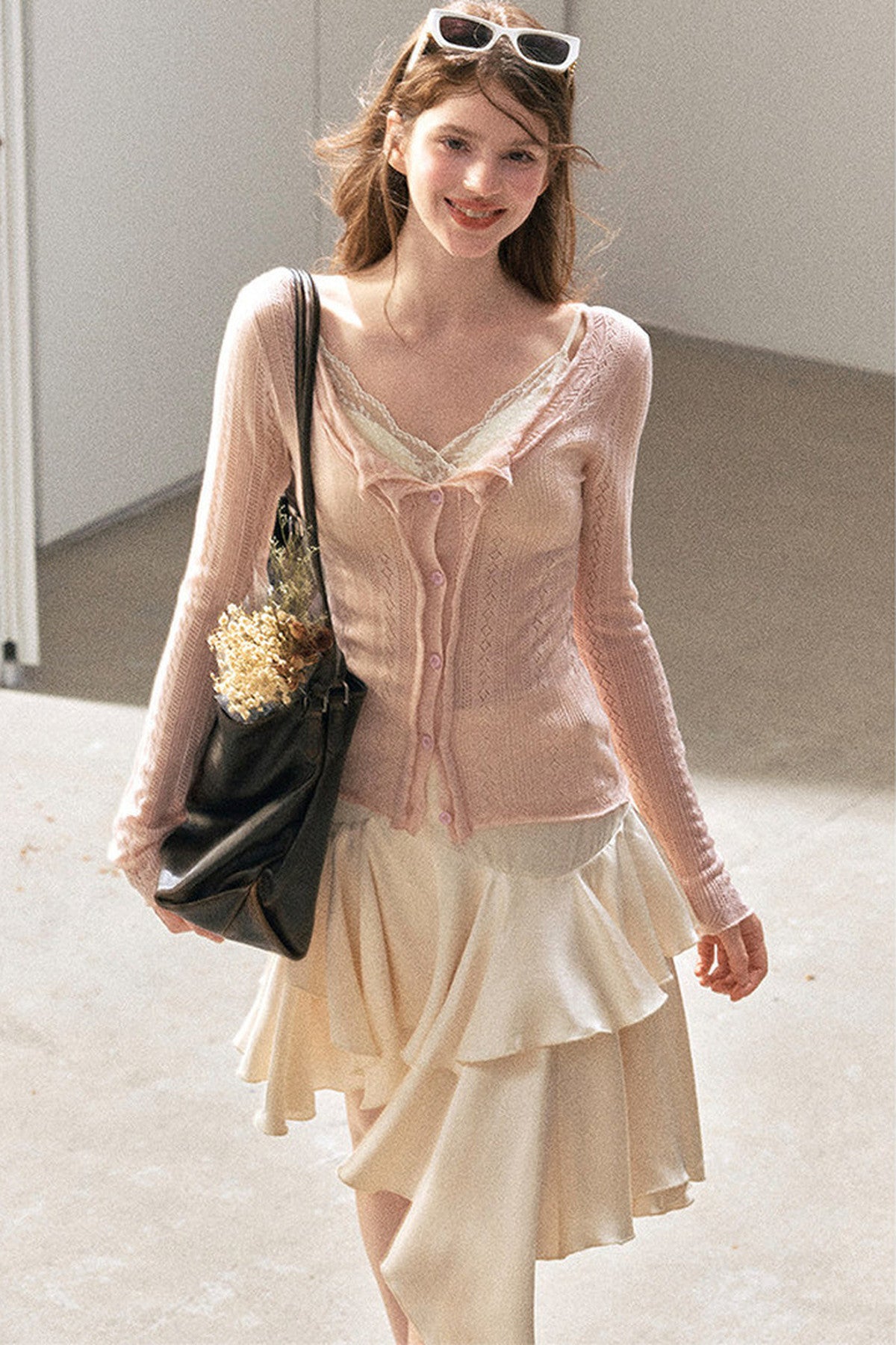Cardigan sottile in maglia floreale