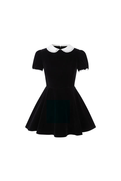 Lace Collar Velvet Puff Sleeve Dress