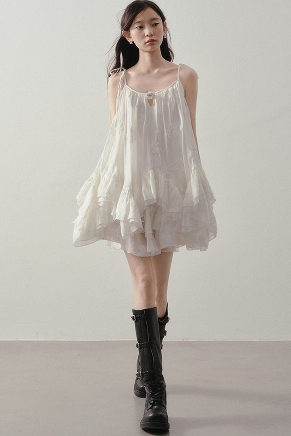 Layered Ruffle Embroidered Camisole Skirt Set