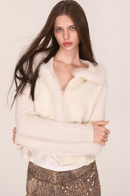 Fox Fur Trim Wool Cardigan