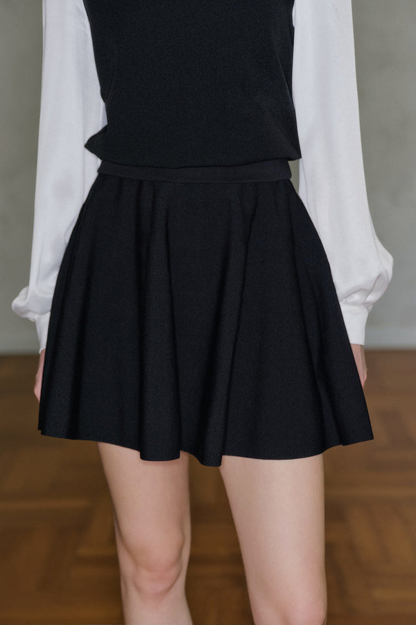 Black High-Waisted Cotton Knit A-Line Skirt