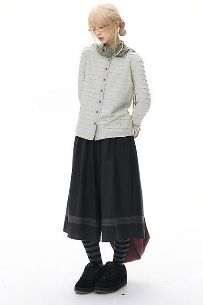 Elastic Waist Patchwork Wide-Leg Skirt Pants