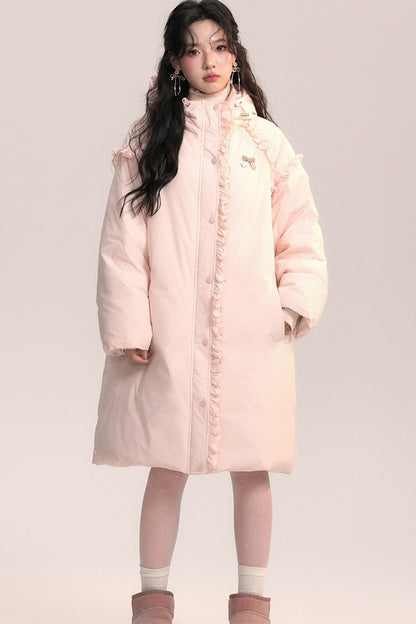 Lace Trim Long Down Jacket