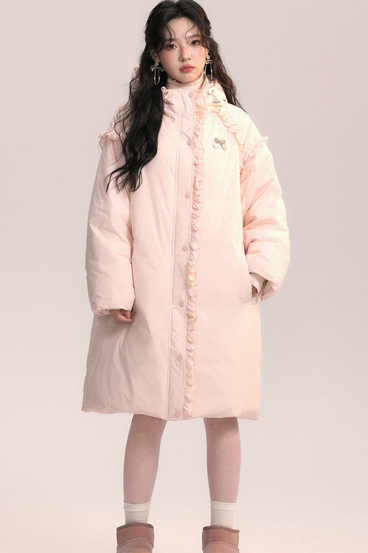 Lace Trim Long Down Jacket