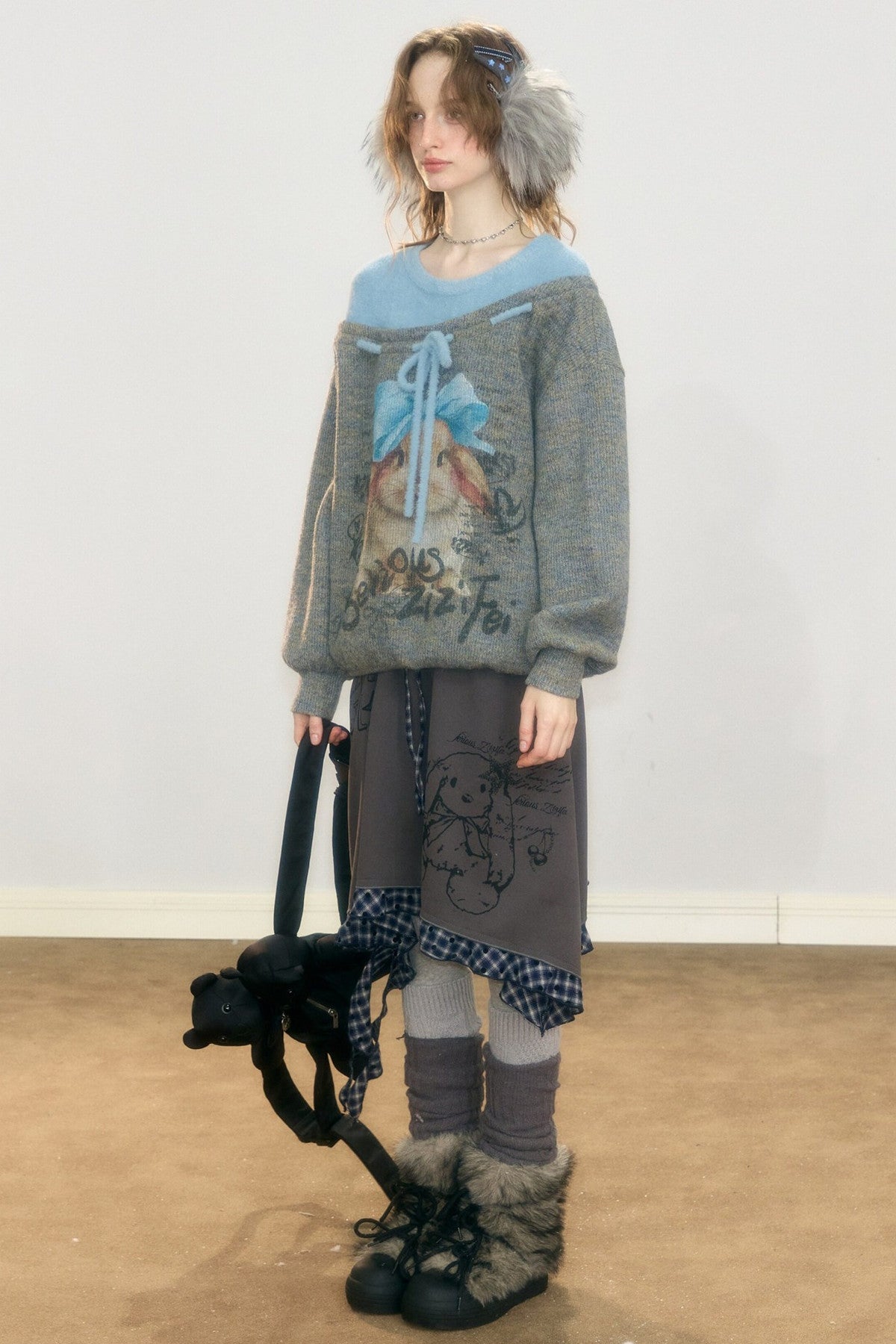 Plaid Graffiti Rabbit Skirt