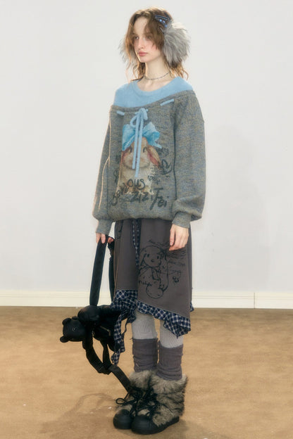 Plaid Graffiti Rabbit Skirt