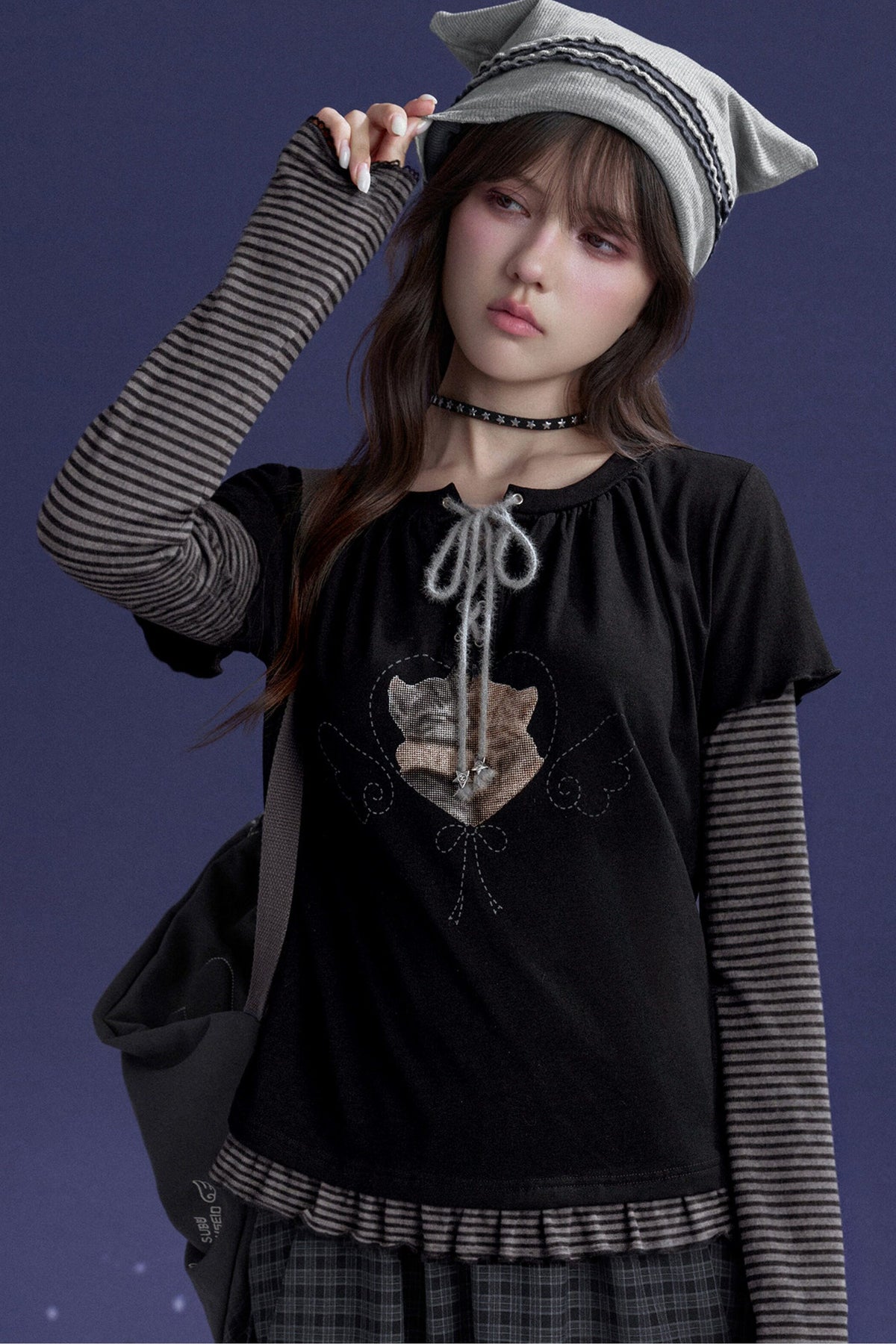 Black Striped Cat Sticker T-shirt