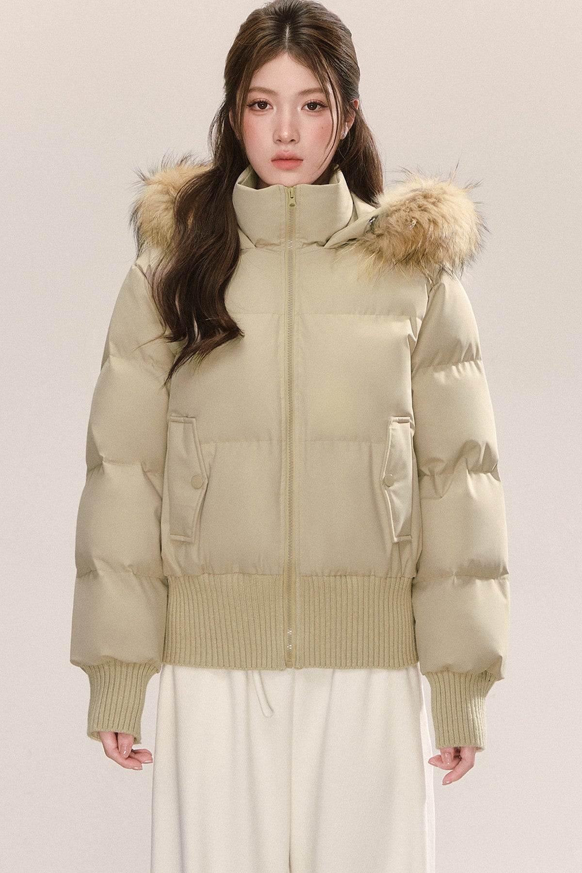 Raccoon Fur Collar Hooded Puffer Jacket