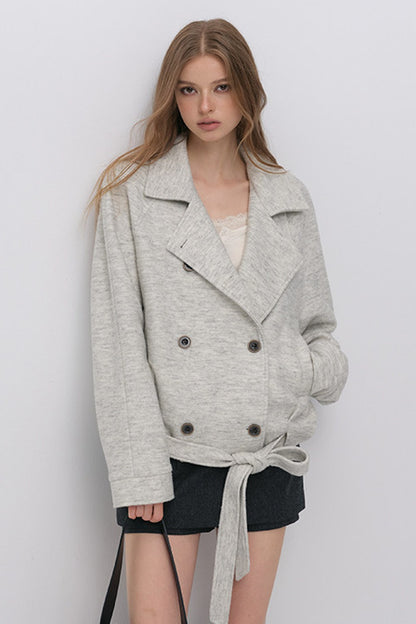 Stand Collar Tie-Up Wool Coat