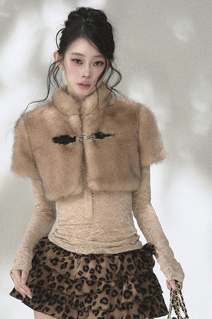 Gold Gradient Faux Fur Capelet Vest