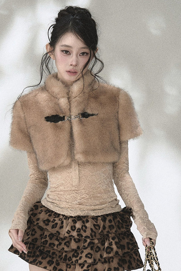 Gold Gradient Faux Fur Capelet Vest