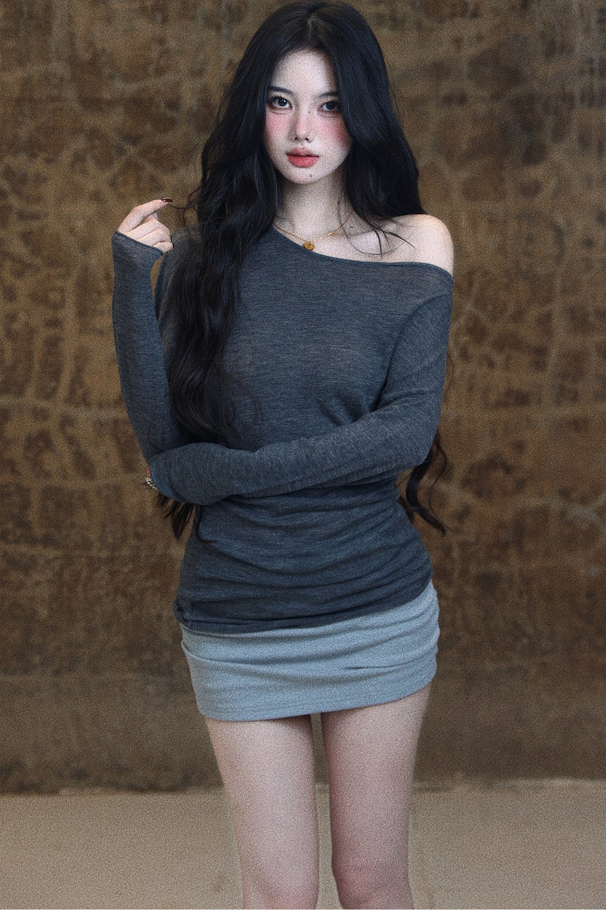 High-Waisted Side Pleated Bodycon Skirt