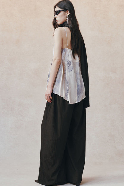 Ink Print Ruffled Camisole