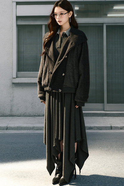 Loose Double-Breasted Woolen Jacket