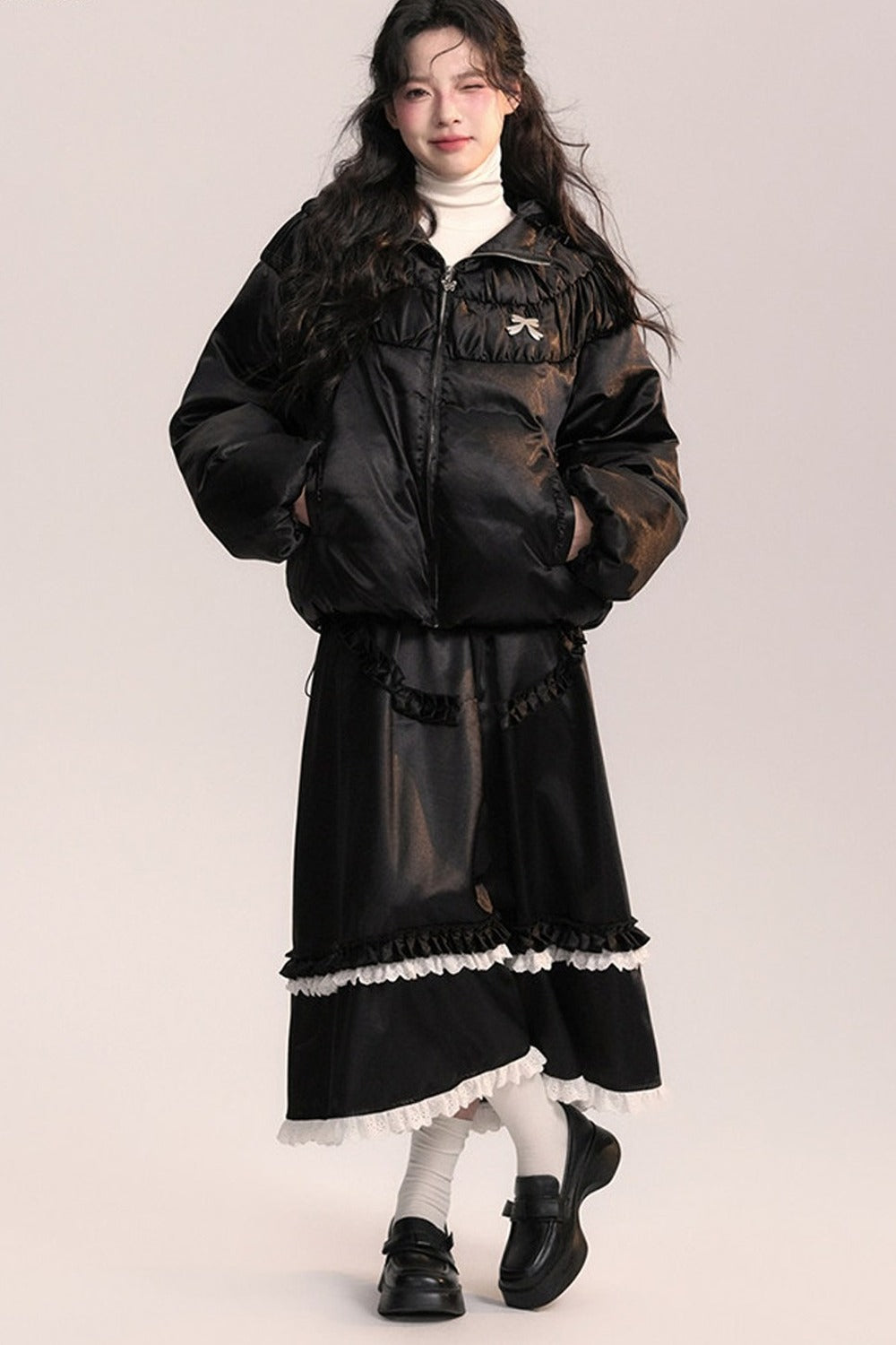 Silk Texture Pleated Puffer Jacket