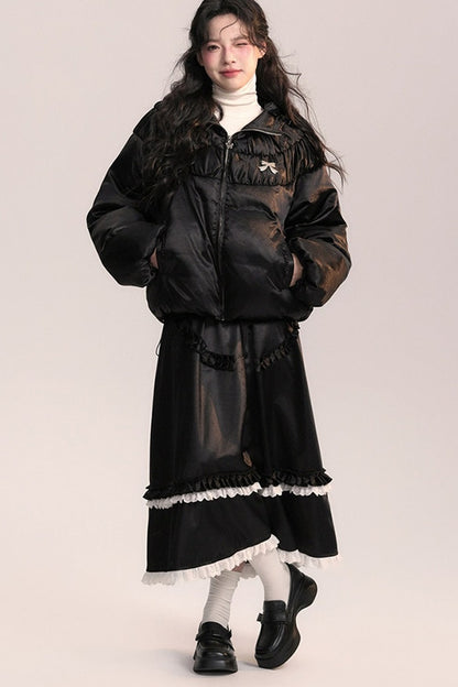 Silk Texture Pleated Puffer Jacket