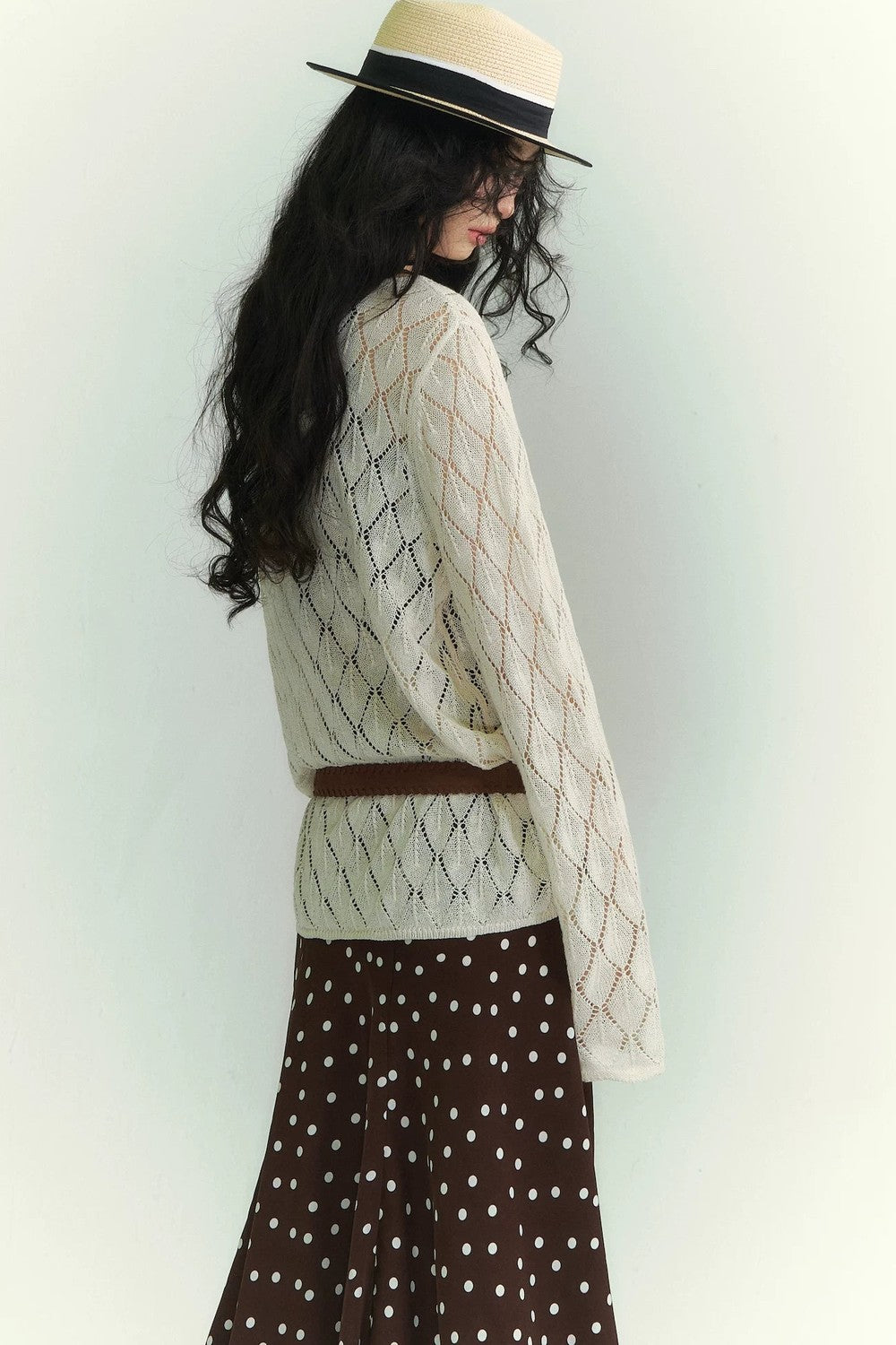 Japanese Paper Yarn Lattice Sweater