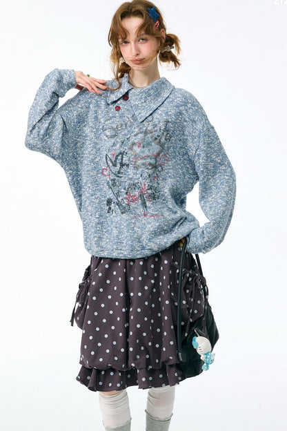 Star Mist Jacquard Slant Collar Sweatshirt