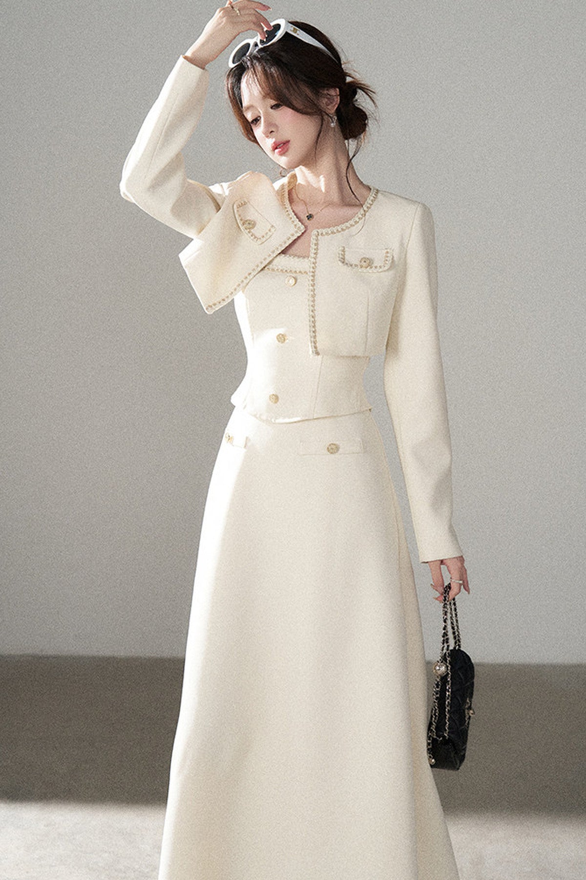 Off-White Chanel-Style A-Line Dress and Short Jacket Set-Up